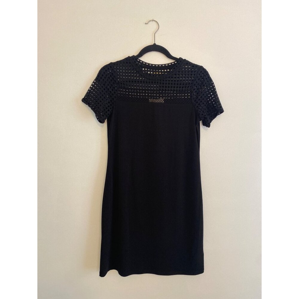 Michael Kors Black Dress With Eyelet Details & Short Sleeves Size XS